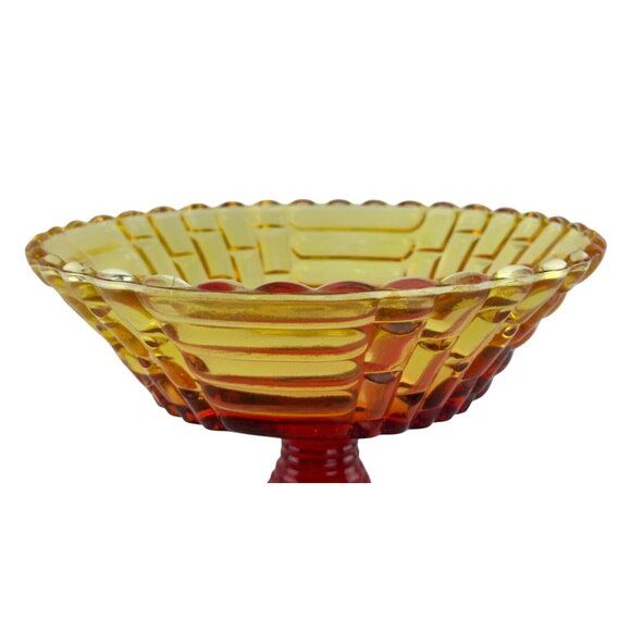Vintage Amberina Louisa Jeannette Glass Footed Fruit Compote Basket Weave Patter - Picture 13 of 16